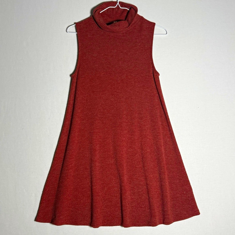 Terracotta Rust Sleeveless Turtleneck A-Line Swing Mini Dress Medium